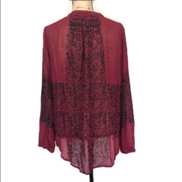 Lucky Brand Red Long Sleeve Sheer Blouse Size M - Picture 2 of 7
